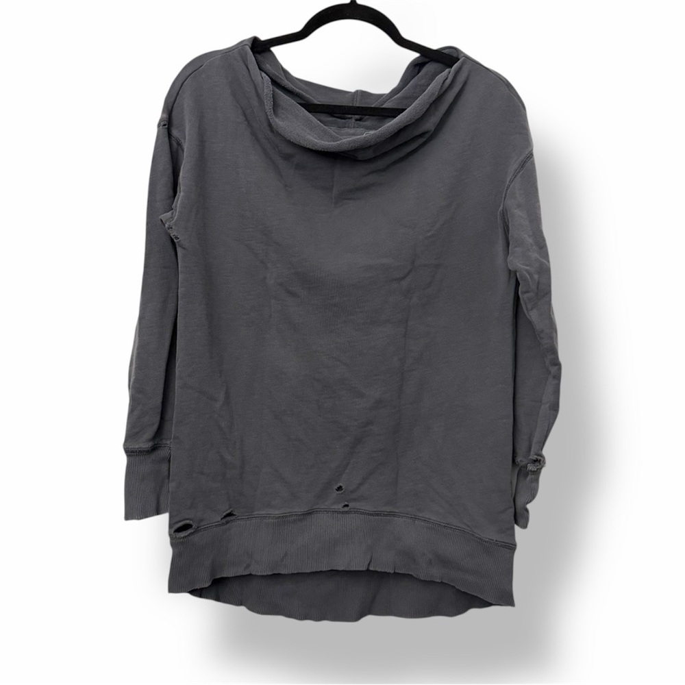 Anthropologie Pilcro Distressed Mock Neck Crewneck Sweatshirt Gray - Picture 2 of 5